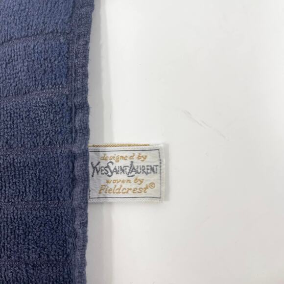 Vintage Yves‎ Saint Laurent Fieldcrest Hand Towel Navy Gold Striped Monogram YSL - Picture 10 of 11